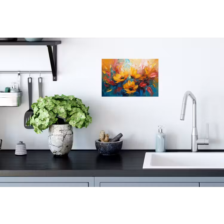 Bloemen - Dahlia - Kunst - Oranje - Watercolor Muursticker klein -keuken
