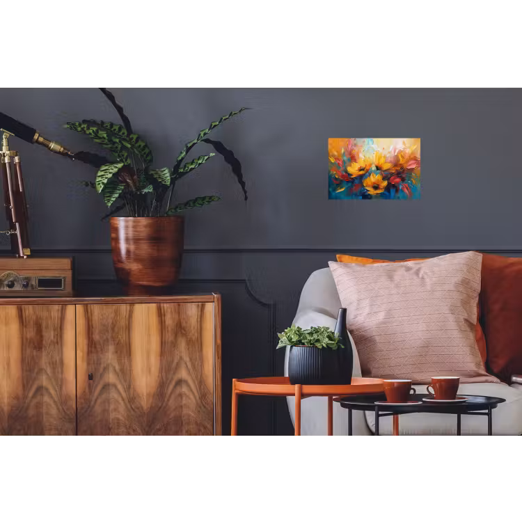 Bloemen - Dahlia - Kunst - Oranje - Watercolor Muursticker klein -kamerbank