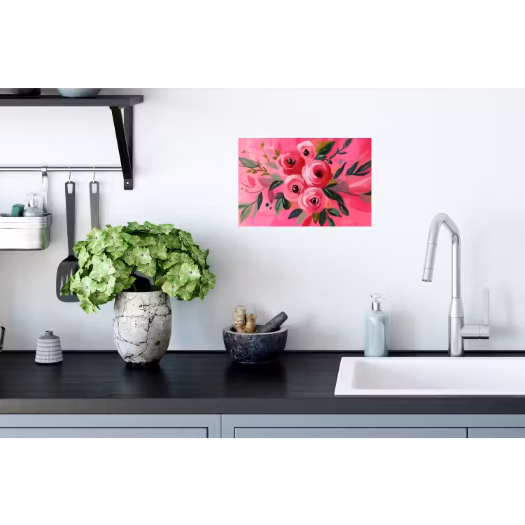 Bloemen - Verf - Roze Muursticker klein -keuken