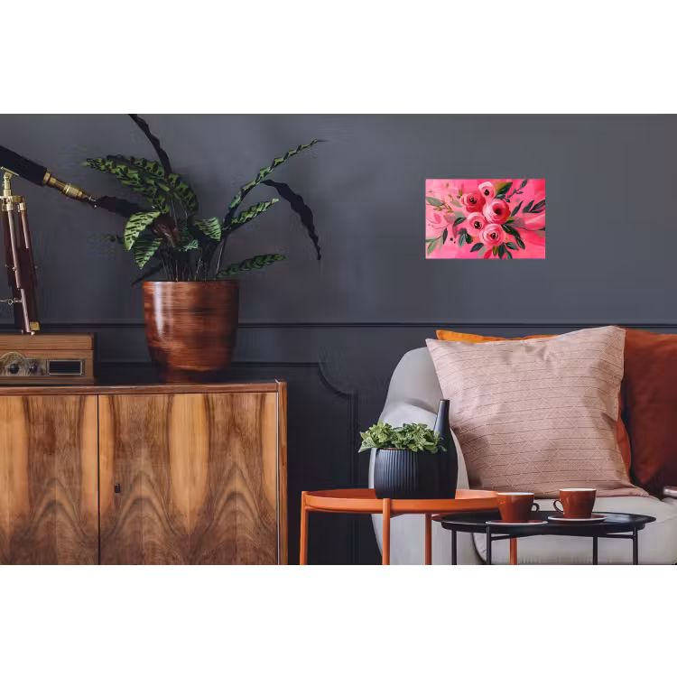 Bloemen - Verf - Roze Muursticker klein -kamerbank