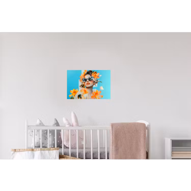 Bloemen - Vrouw - Zonnebril - Blauw Muursticker klein -kinderkamer