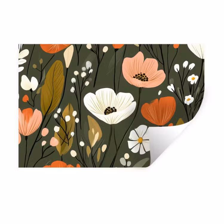 Bloemen - Illustratie - Groen Muursticker klein -3d