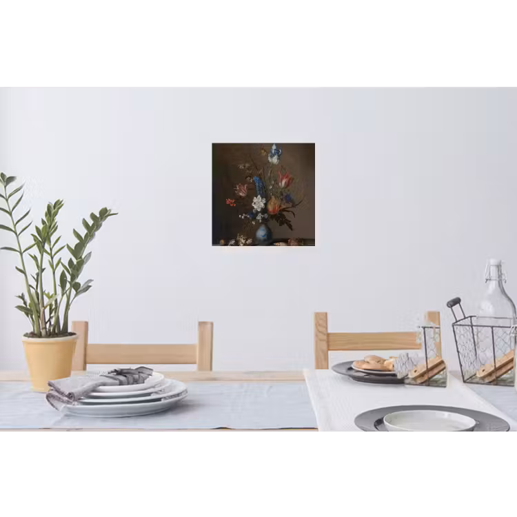 Bloemen in een Wan-Li vaas en schelpen - Schilderij van Balthasar van der Ast Muursticker klein -eettafel