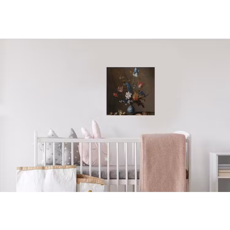 Bloemen in een Wan-Li vaas en schelpen - Schilderij van Balthasar van der Ast Muursticker klein -kinderkamer