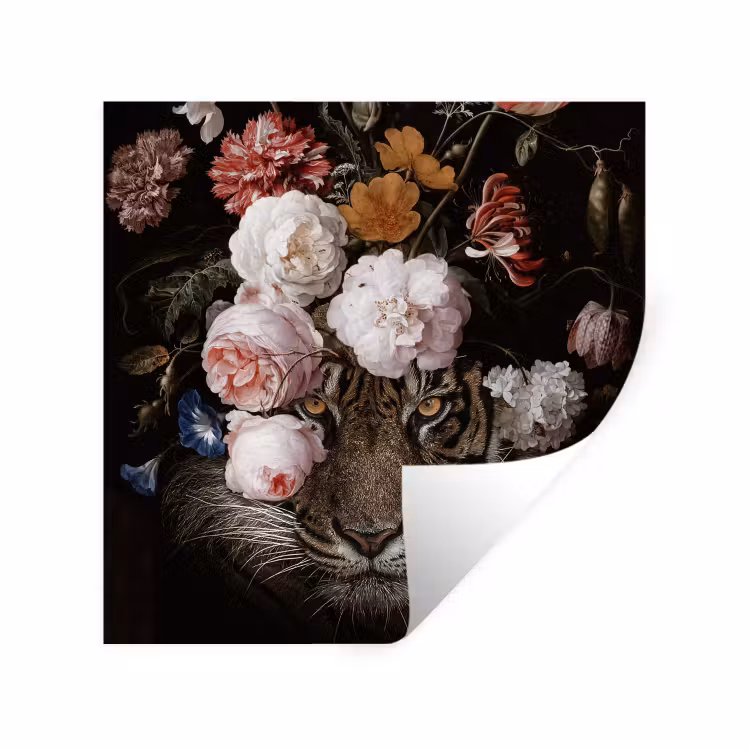 Bloemen - Jan Davidsz de Heem - Tijger - Schilderij - Stilleven - Oude meesters Muursticker klein -3d