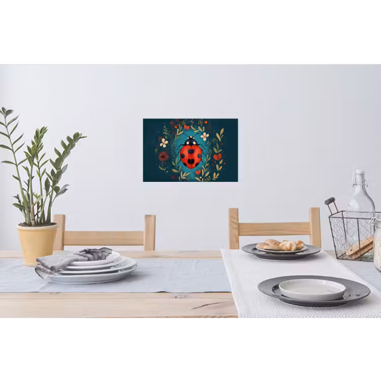 Bloemen - Lieveheersbeestje - Hartje - Rood Muursticker klein -eettafel