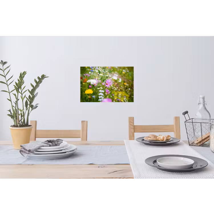 Bloemen - Natuur - Groen - Gras - Paars - Wit Muursticker klein -eettafel
