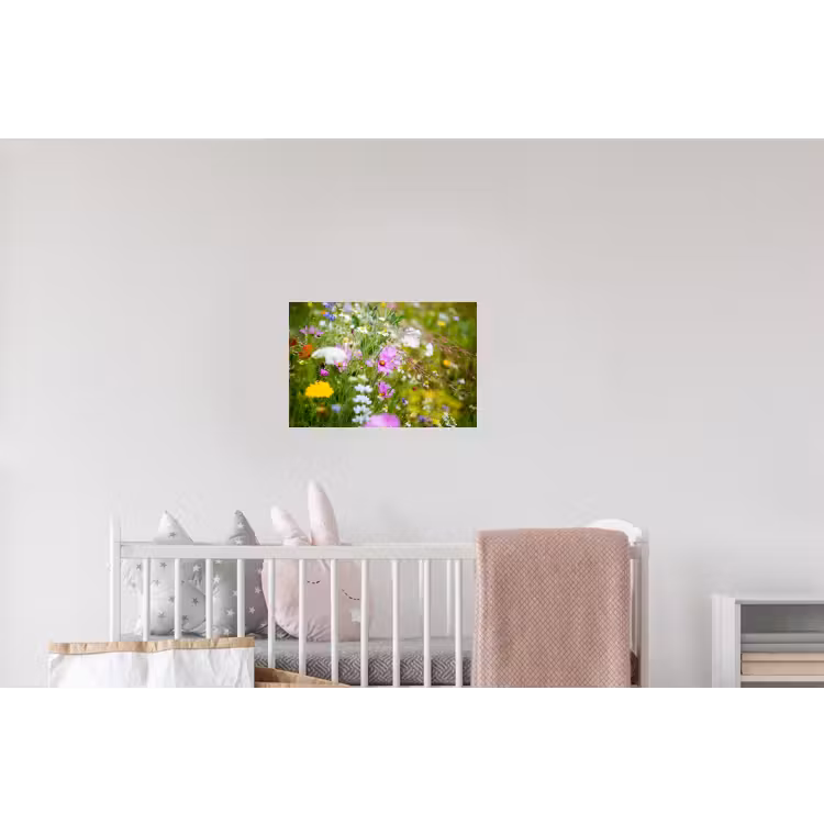 Bloemen - Natuur - Groen - Gras - Paars - Wit Muursticker klein -kinderkamer