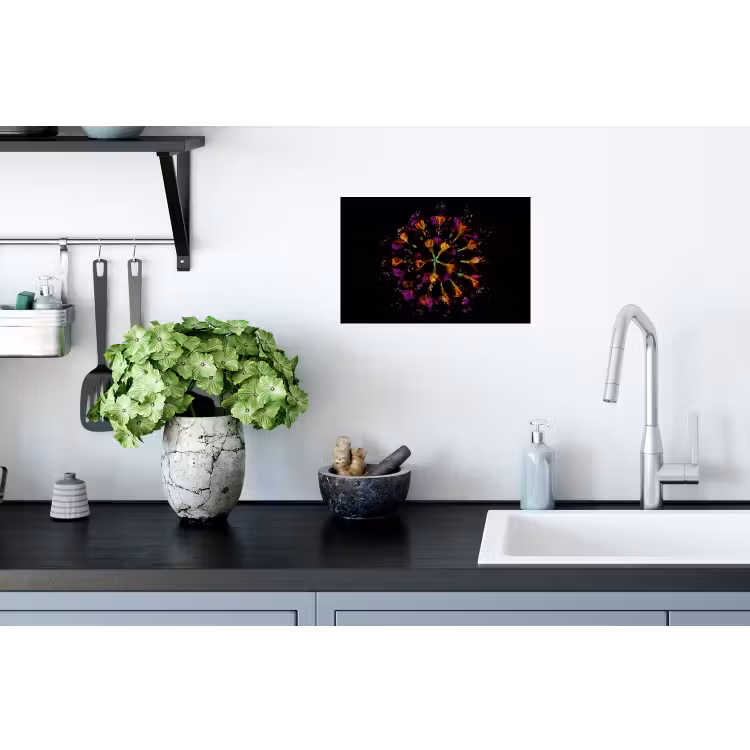 Bloemen - Oranje - Roze - Zwart Muursticker klein -keuken