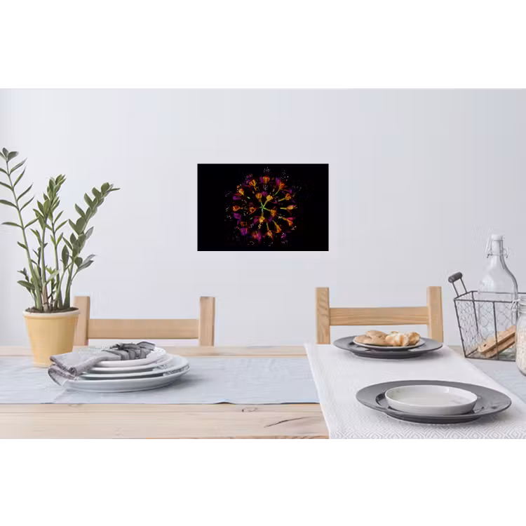 Bloemen - Oranje - Roze - Zwart Muursticker klein -eettafel