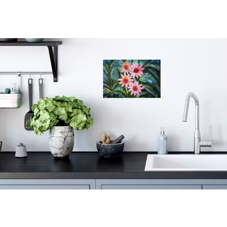 Bloemen - Roze - Glasmozaïek Muursticker klein -keuken