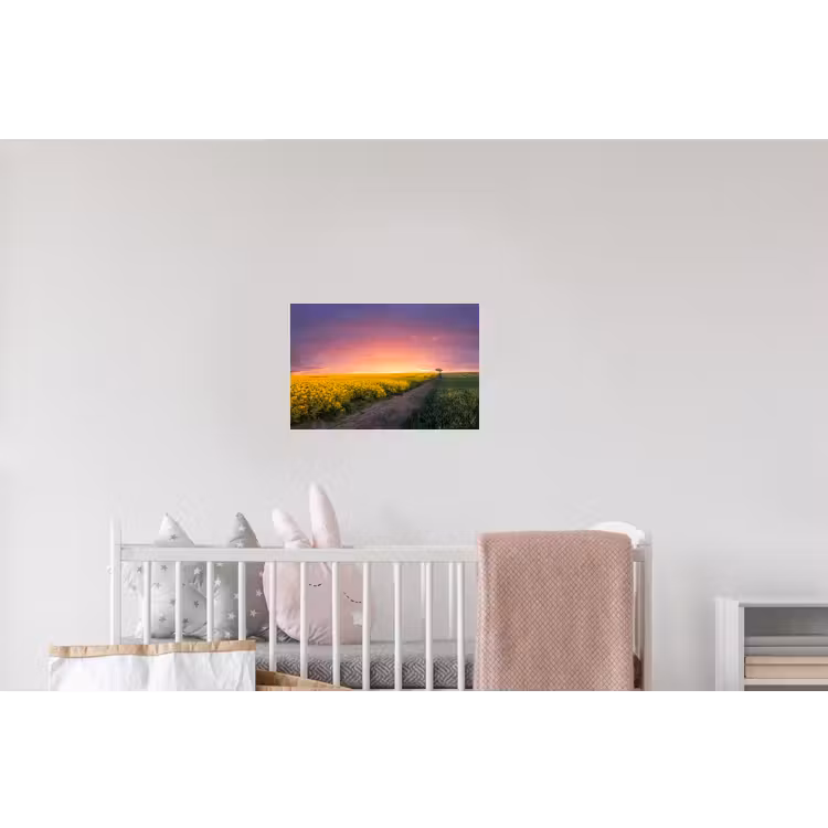 Bloemen - Weg - Lucht - Geel - Paars Muursticker klein -kinderkamer