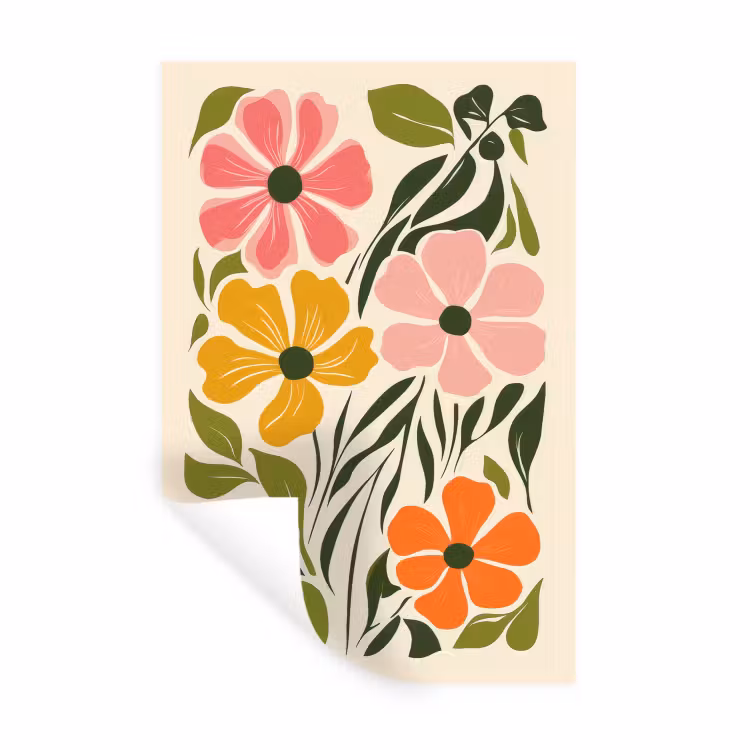 Bloemen - Speels - Kleurrijk Muursticker klein -3d