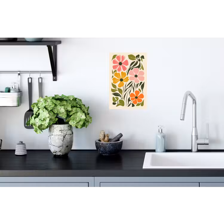 Bloemen - Speels - Kleurrijk Muursticker klein -keuken