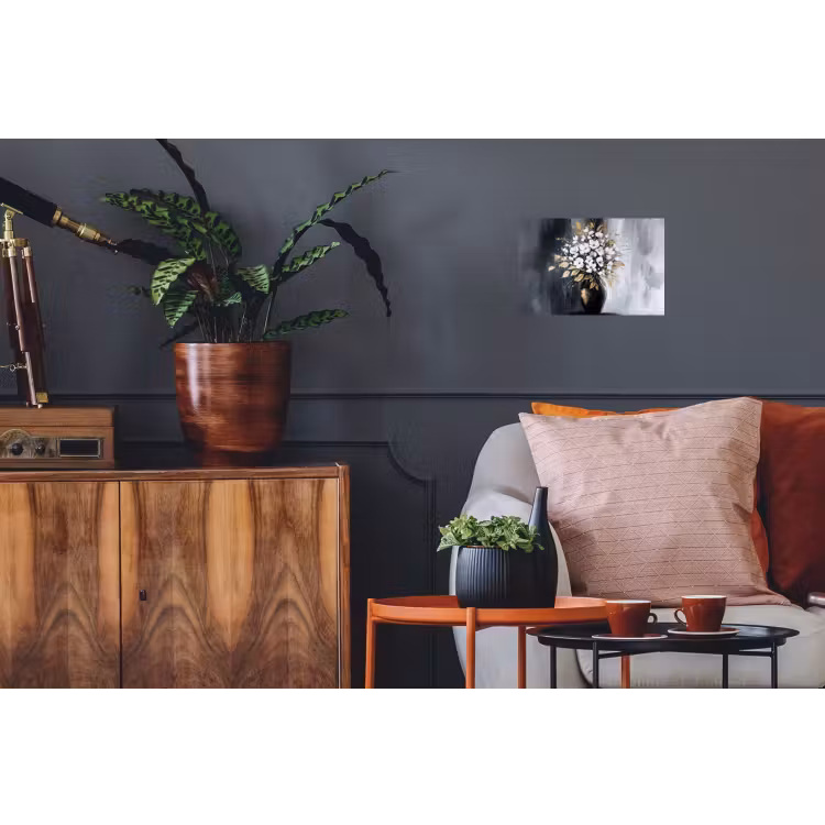 Bloemen - Wit - Vaas - Abstract Muursticker klein -kamerbank