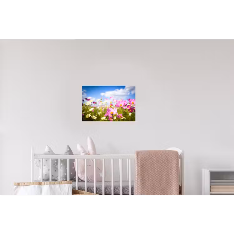 Bloemen - Wei - Paars - Gras - Wit - Wolken - Blauw Muursticker klein -kinderkamer