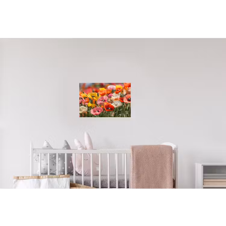 Bloemenveld - Klaprozen - Kleurrijk Muursticker klein -kinderkamer
