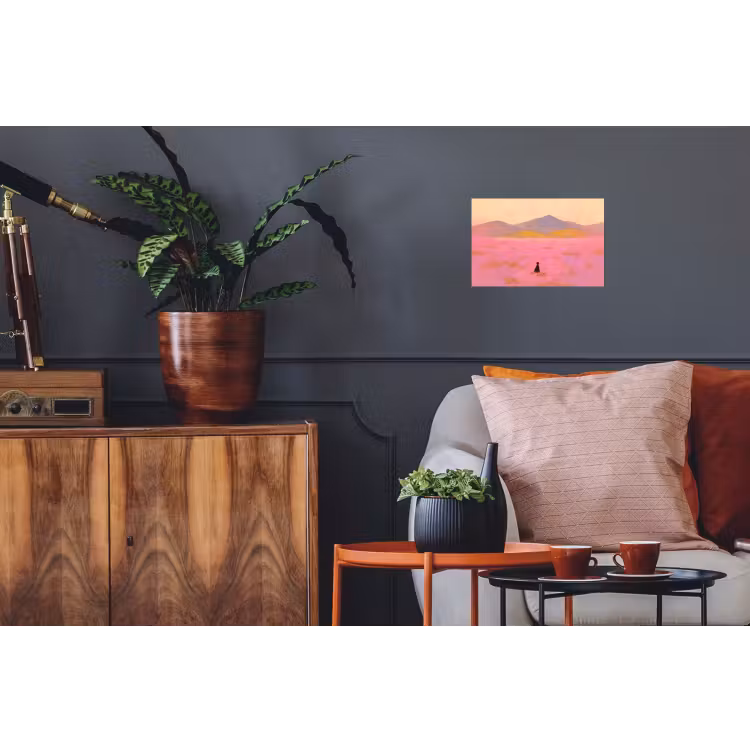 Bloemenweide - Heuvels - Silhouet - Roze Muursticker klein -kamerbank