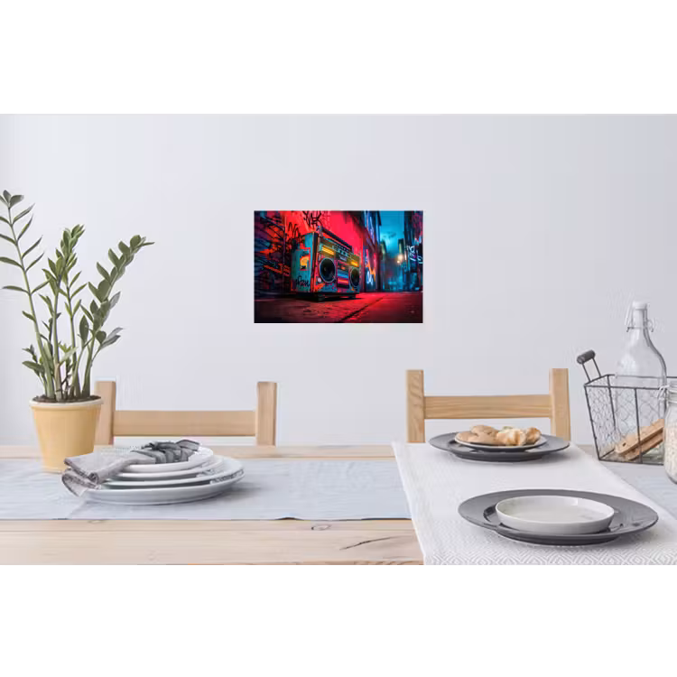 Boombox - Rood - Graffiti - Neon Muursticker klein -eettafel