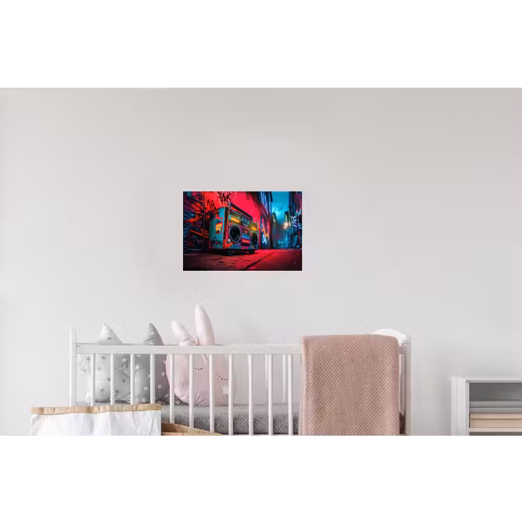 Boombox - Rood - Graffiti - Neon Muursticker klein -kinderkamer