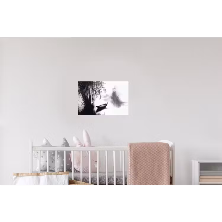 Boot - Rivier - Bamboe - Wit Muursticker klein -kinderkamer