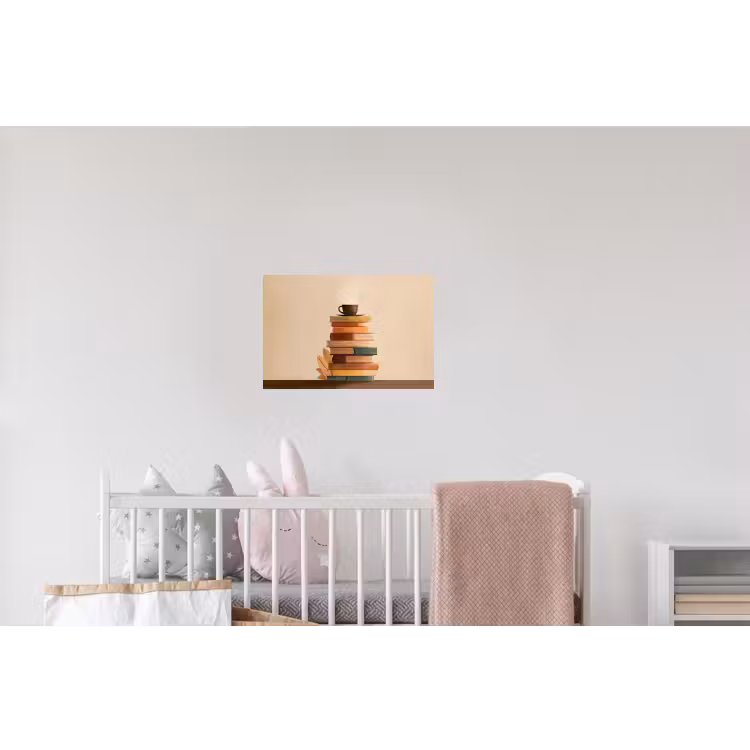 Boeken - Toren - Koffie - Beige Muursticker klein -kinderkamer