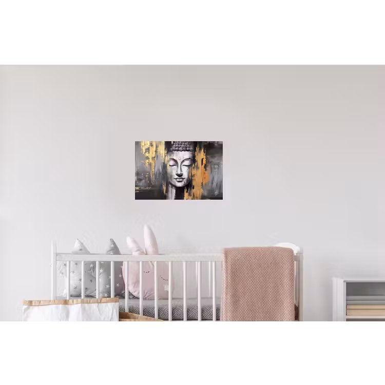 Boedhha - Penseelstreken - Goud - Abstract Muursticker klein -kinderkamer