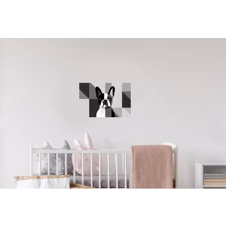 Buldog - Zwart - Abstract - Vlakken Muursticker klein -kinderkamer