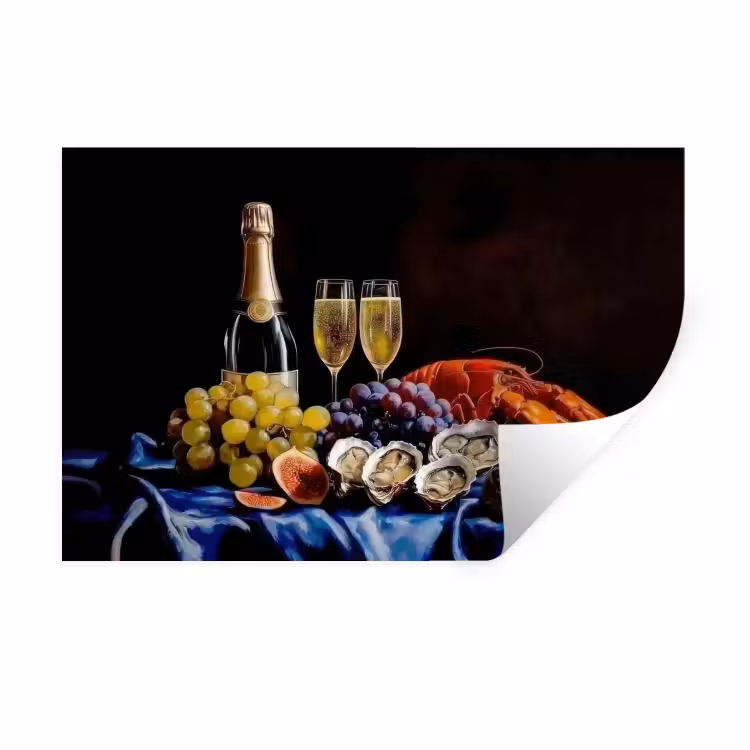 Champagne - Luxe - Oesters Muursticker klein -3d