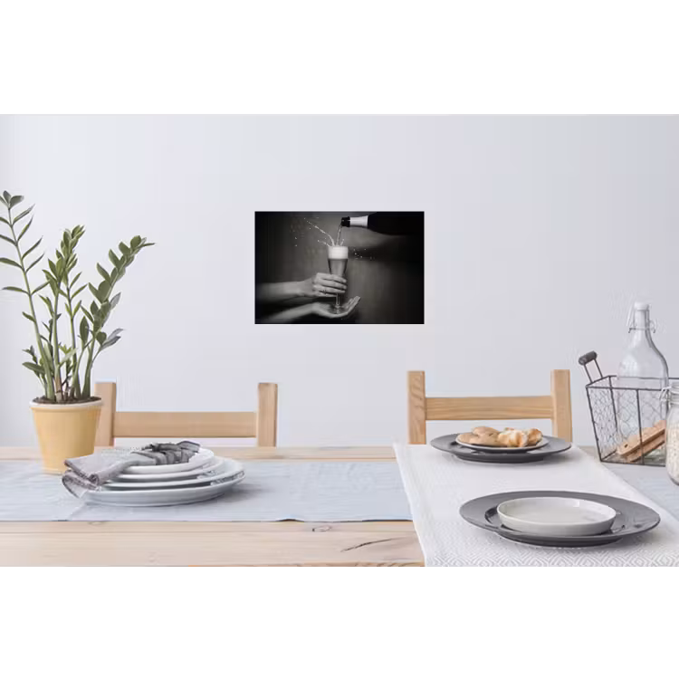Champagnefles - Glas - Minimalistisch - Spetters Muursticker klein -eettafel