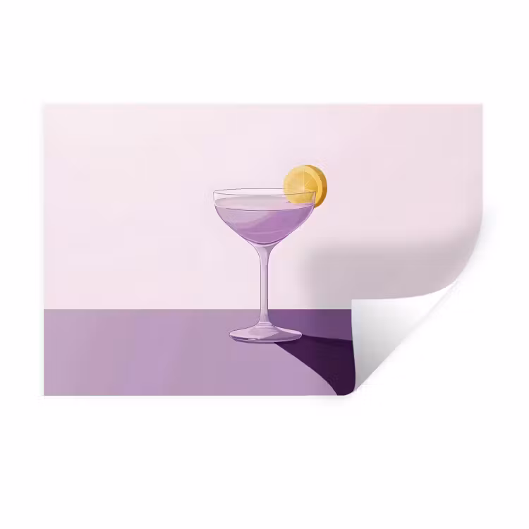 Cocktail - Paars - Minimalistisch - Citroen Muursticker klein -3d