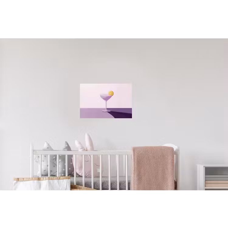 Cocktail - Paars - Minimalistisch - Citroen Muursticker klein -kinderkamer