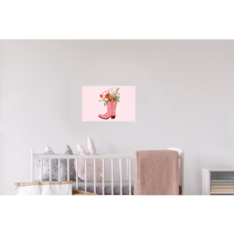 Cowboylaarzen - Roze - Boeket - Bloemen Muursticker klein -kinderkamer