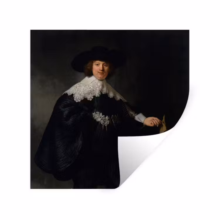 Het huwelijksportret van Marten Soolmans - Rembrandt van Rijn Muursticker klein -3d