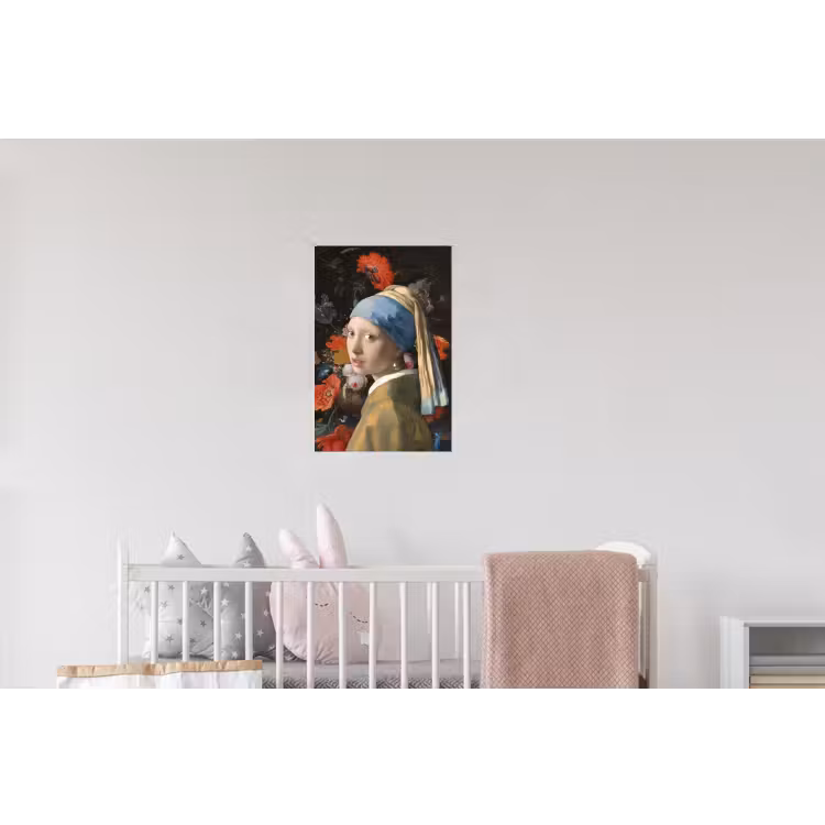 Meisje met de parel - Johannes Vermeer - Bloemen Muursticker klein -kinderkamer