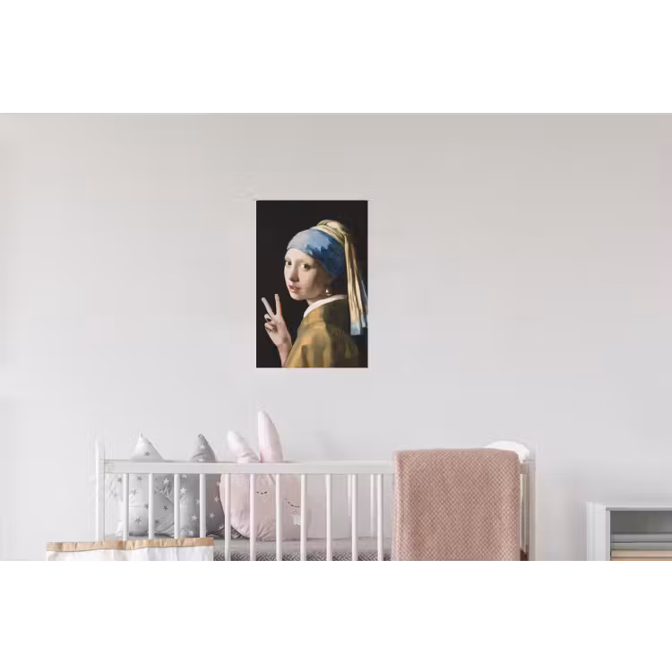 Meisje met de parel - Johannes Vermeer - Peace Muursticker klein -kinderkamer