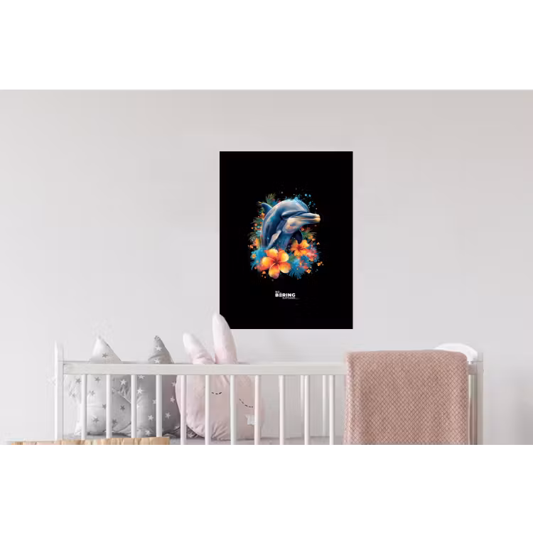 Dolfijn te midden van graffiti bloemen Muursticker klein -kinderkamer