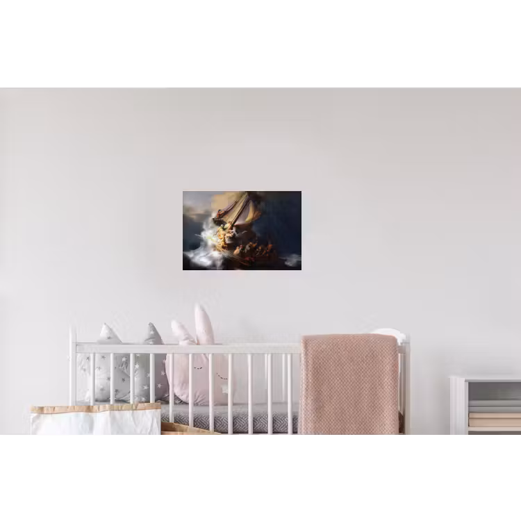 De storm op het meer van Galilea - Rembrandt van Rijn Muursticker klein -kinderkamer