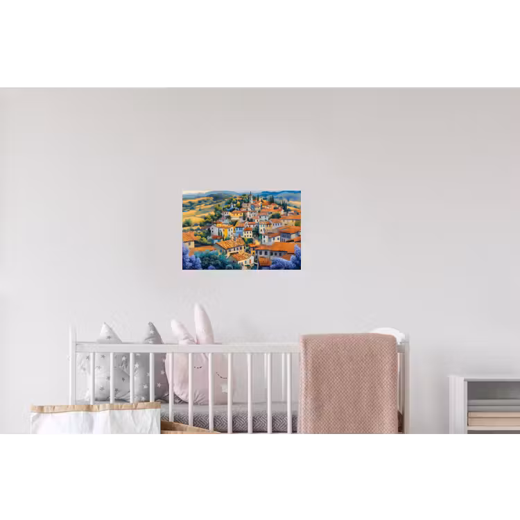 Dorp - Heuvels - Landschap - Bomen Muursticker klein -kinderkamer