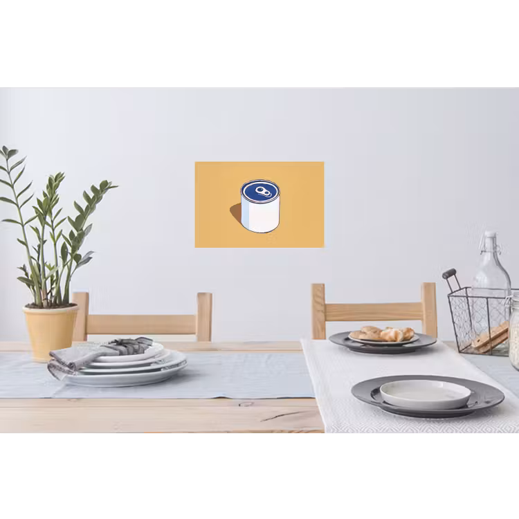 Blikje - Minimalistisch - Blauw - Illustratie Muursticker klein -eettafel