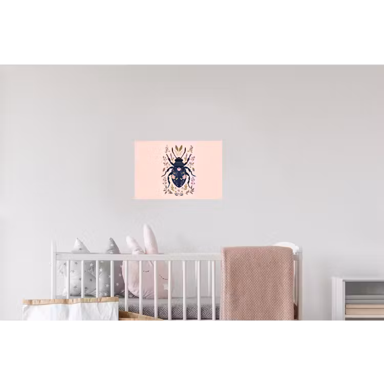 Donkerblauw - Kever - Bloemtakken - Sierlijk Muursticker klein -kinderkamer