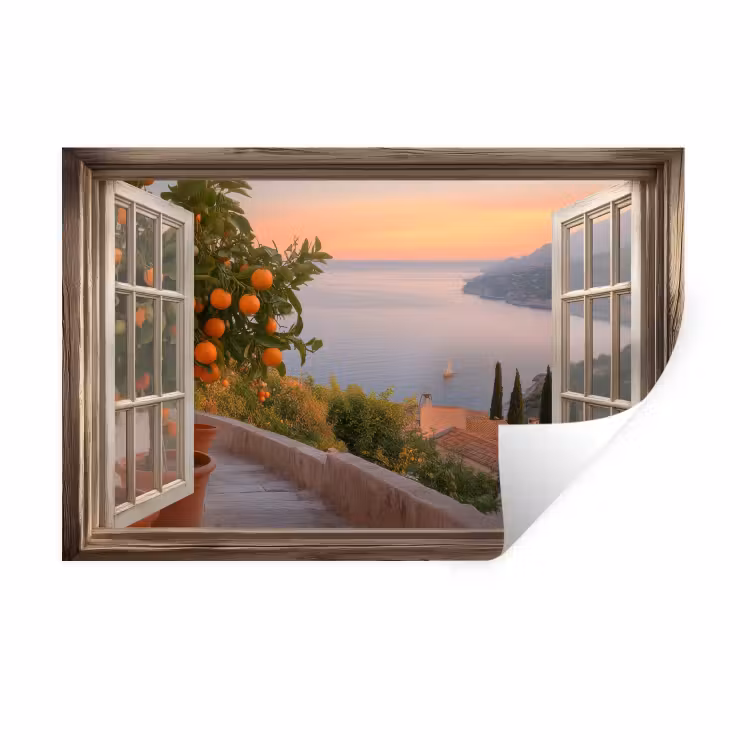 Doorkijk - Uitzicht - Meer - Landschap Muursticker klein -3d