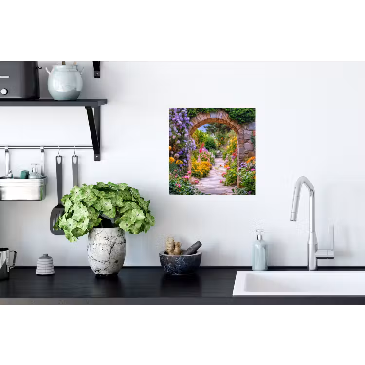 Doorkijk - Bloemen - Pad - Natuur Muursticker klein -keuken