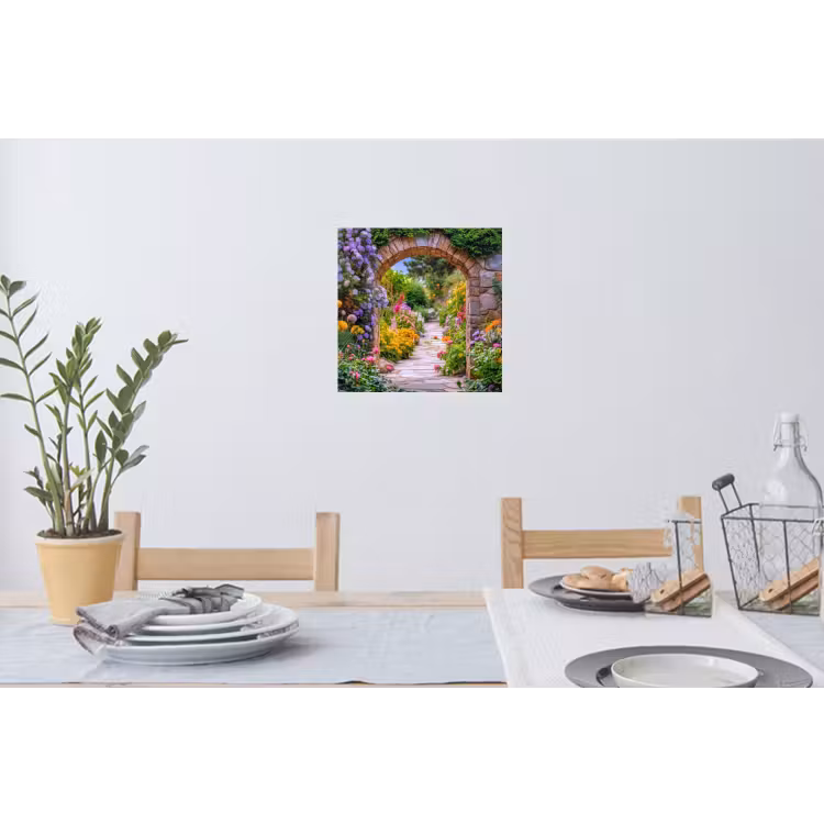 Doorkijk - Bloemen - Pad - Natuur Muursticker klein -eettafel