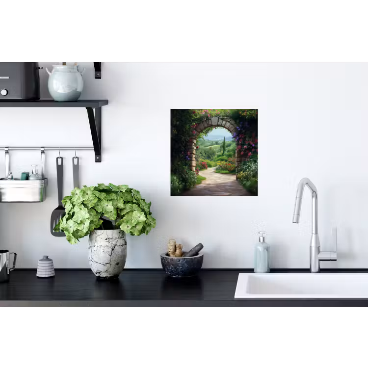 Doorkijk - Landschap - Bloemen - Pad - Uitzicht Muursticker klein -keuken