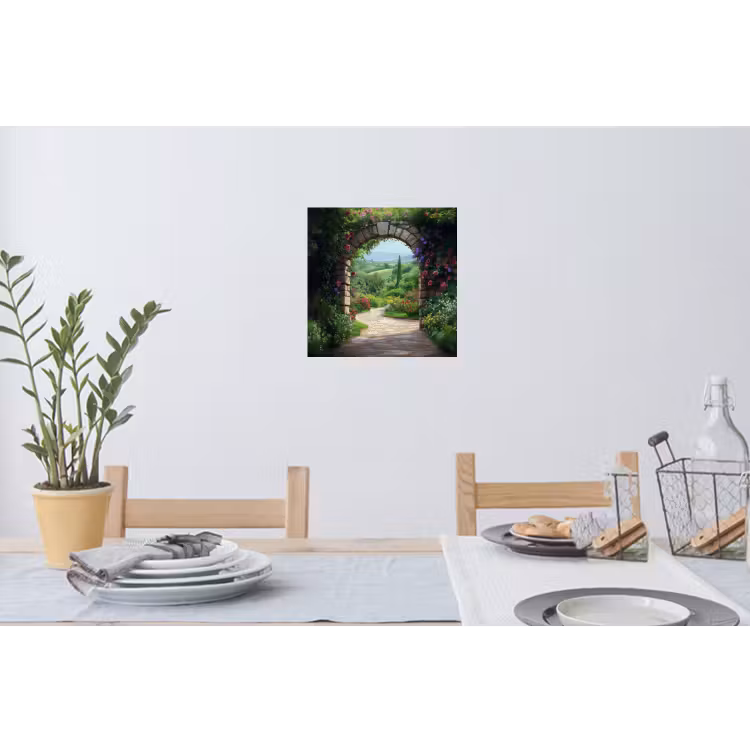 Doorkijk - Landschap - Bloemen - Pad - Uitzicht Muursticker klein -eettafel