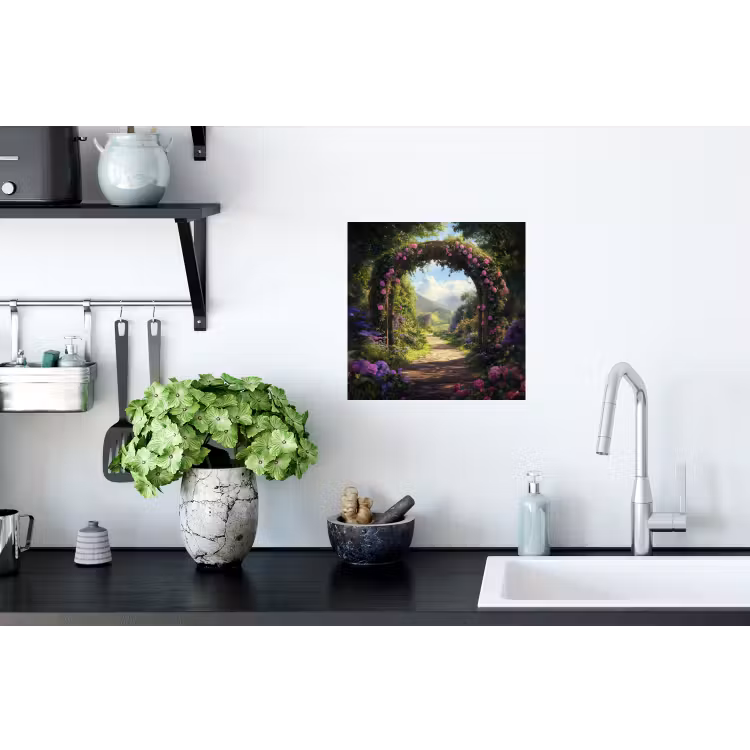 Doorkijk - Rozenboog - Uitzicht - Landschap - Bloemen Muursticker klein -keuken