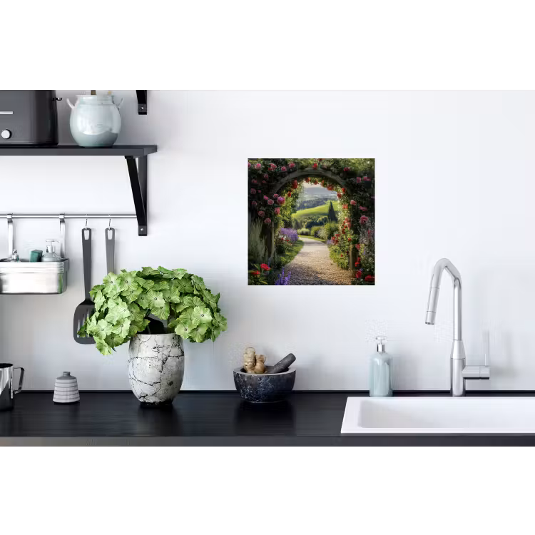 Doorkijk - Tuinboog - Bloemen - Natuur - Pad Muursticker klein -keuken