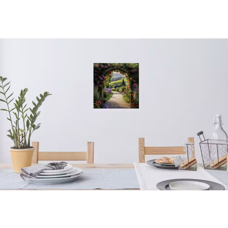 Doorkijk - Tuinboog - Bloemen - Natuur - Pad Muursticker klein -eettafel