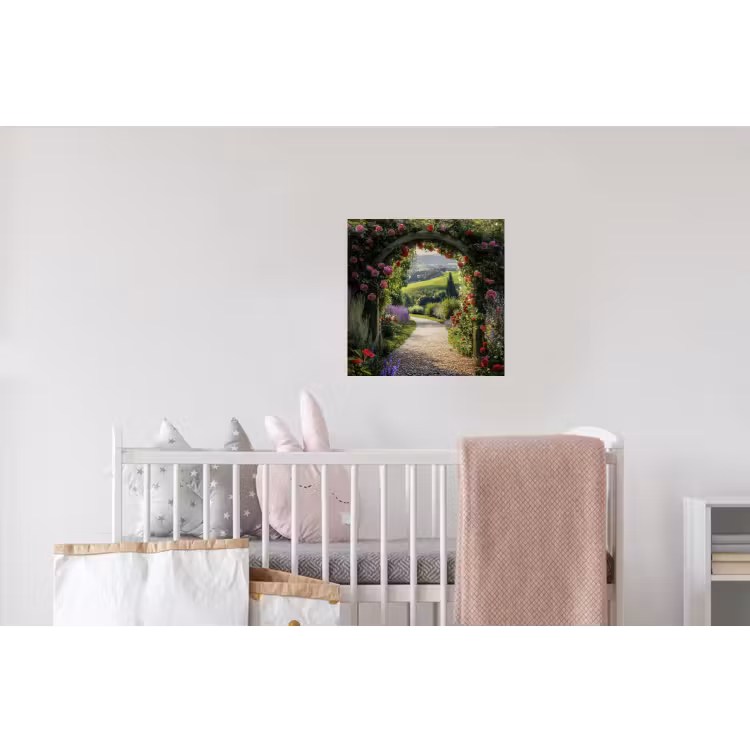 Doorkijk - Tuinboog - Bloemen - Natuur - Pad Muursticker klein -kinderkamer